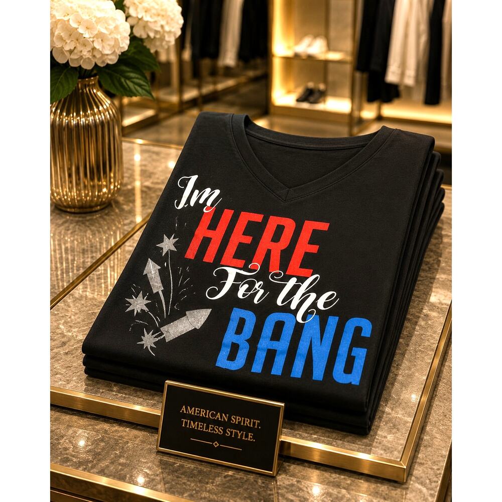 "I'm Here For the Bang" V Neck Tee Shirt 4th of July Black  M